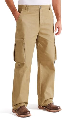 Libin Men's Loose-Fit Cargo Pants Retro Twill Casual Pants Wide Leg Cotton Jeans Work Pants with Pockets in Saudi Arabia