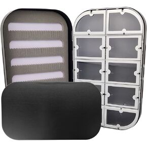 Aluminum Fly Fishing Box Slit Foam Compartments Easy Grip Flies Jigs Lures Box (L-Black-10W)