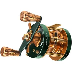 Round Baitcasting Reel, Trolling Reel, 4.2:1/5.2:1 Gear Ratios Lure Fishing Baitcasting Reel, Inshore Saltwater Fishing Baitcasting Reel, Metal Body Fishing Reel for Salmon Trout