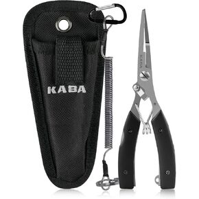 Kaba Fishing Pliers 6.5" Saltwater Hook Removers Crimper Split Ring Tool Fishing Gear Line Cutters with Safety Lock and Sheath
