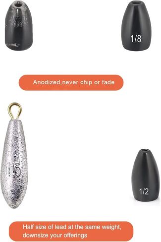 Fishfun Tungsten Flipping Fishing Weights, Sizes Engraved Worm Sinkers for Bass Fishing, Multiple Pack Options, 1/8 oz, 3/16 oz, 1/4 oz, 3/8 oz, 1/2 oz in Saudi Arabia