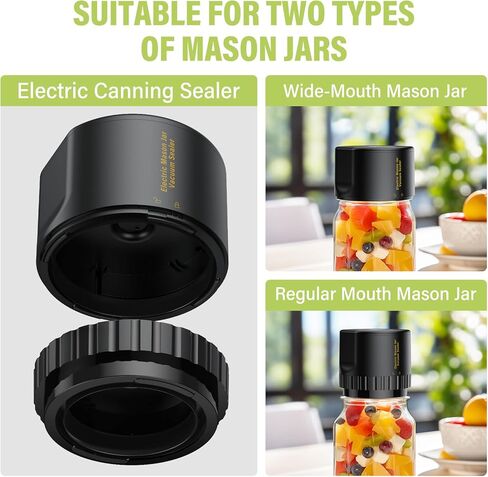 سدادة مكنسة كهربائية من ميسون - ماكينة غلق بتفريغ الهواء من جيلايف مع مجموعة أغطية علب لفم ماسون العريض والفم العادي، سدادة مكنسة كهربائية للجرار وتعليب تخزين الطعام، أسود in Kuwait