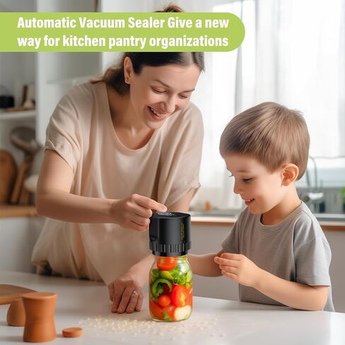 سدادة مكنسة كهربائية من ميسون - ماكينة غلق بتفريغ الهواء من جيلايف مع مجموعة أغطية علب لفم ماسون العريض والفم العادي، سدادة مكنسة كهربائية للجرار وتعليب تخزين الطعام، أسود in Kuwait