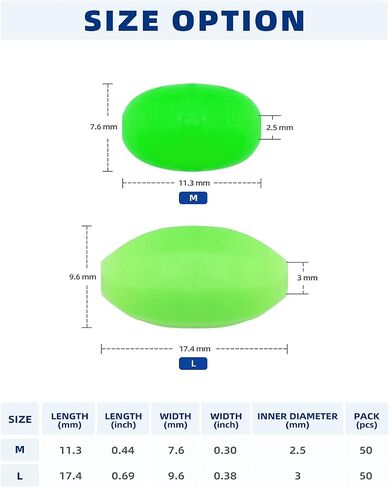 BLUEWING Glow Fishing Bead Oval Bait Soft Luminous Fishing Line Ball Stopper Saltwater Freshwater Salmon Trout Fishing Accessories,2.5mm,3mm,50pcs in Saudi Arabia