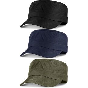 Syhood 3 Pieces Cadet Army Caps Adjustable Flat Caps Unisex Cadet Hat Military Army Hat in Kuwait