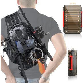 Aertiavty Compact Fishing Tackle Bag, Fishing Bag with Tackle Box and Rod Holder Outdoor Sport Fishing Backpack