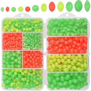 Glow Fishing Beads Saltwater Freshwater, 1000pcs Soft Plastic Fish Beads Luminous Round Oval Egg Beads Assortment Fishing Tackle Tools for Rigs Leaders