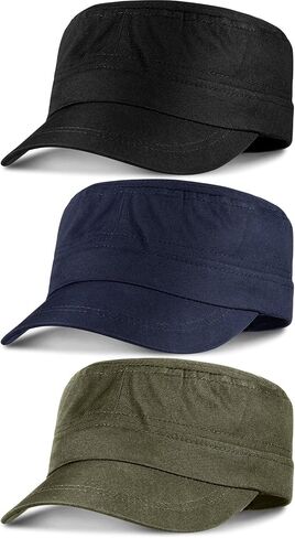 Syhood 3 Pieces Cadet Army Caps Adjustable Flat Caps Unisex Cadet Hat Military Army Hat in Kuwait