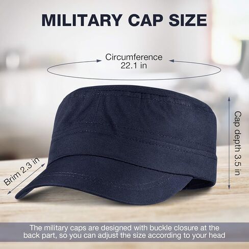 Syhood 3 Pieces Cadet Army Caps Adjustable Flat Caps Unisex Cadet Hat Military Army Hat in Kuwait