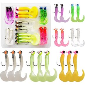 Soft Plastic Lure Jig Head Hooks Kits Fishing Grub Lure with Tail-Curling in Kuwait