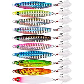 10pcs Hard Metal Jigs Diving Sea Fishing Lures Minnow Popper Baits Tackle Crankbait Saltwater Freshwater Lures with Feather