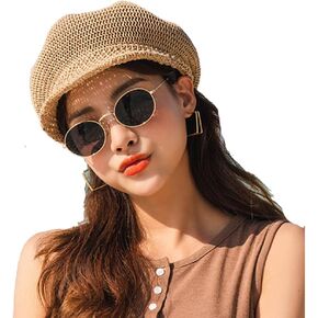 Octagonal Cap Straw Women Summer Thin Newsboy Cap Painter Adjustable Rope Knitted Beret Mesh Breathable Boinas para Mujer, One Size in Kuwait