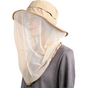 Flammi Mosquito Net Hat Safari Hat UPF 50+ Sun Protection Boonie Hats for Men with Neck Flap Fishing Hiking Hat for Men/Women