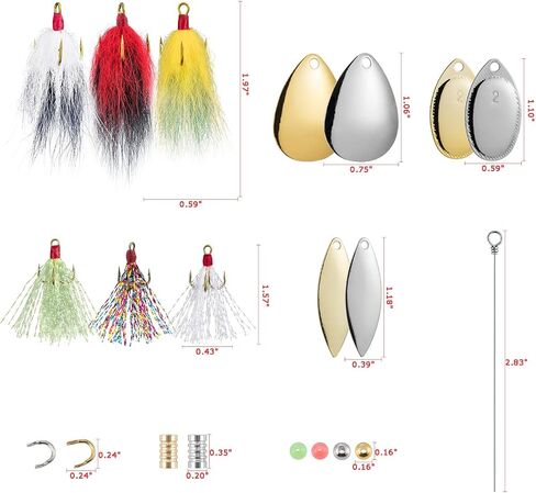 مجموعة Alwonder 168 قطعة/صندوق DIY الديك الذيل الدوار، يمكن أن تصنع 24 قطعة من الطعم الدوار، خطاف مقطورة خطاف الصيد، طُعم الصيد، صندوق معالجة مع مجموعة صنع الدوار in Kuwait