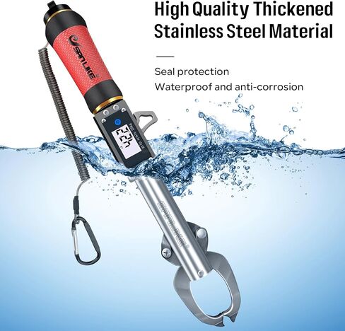 SANLIKE Fish Gripper with Digital Fish Scale 55LBS Stainless Steel Fish Lip Gripper Scale, HD Large Display, Waterproof & Saltwater-Resistant, 360 Degree Spinning Claws Professional Fish Holder Tool in Saudi Arabia