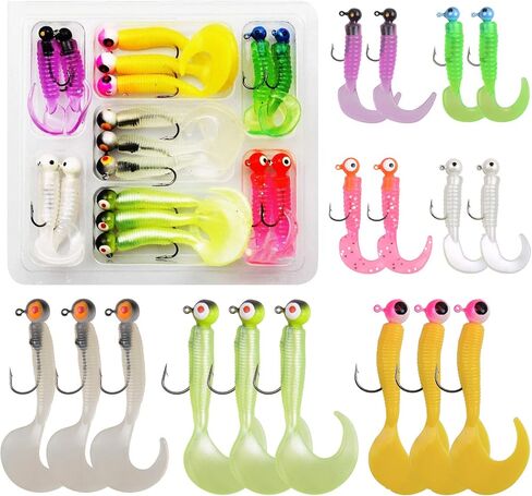 Soft Plastic Lure Jig Head Hooks Kits Fishing Grub Lure with Tail-Curling in Saudi Arabia