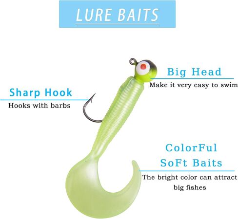 Soft Plastic Lure Jig Head Hooks Kits Fishing Grub Lure with Tail-Curling in Saudi Arabia