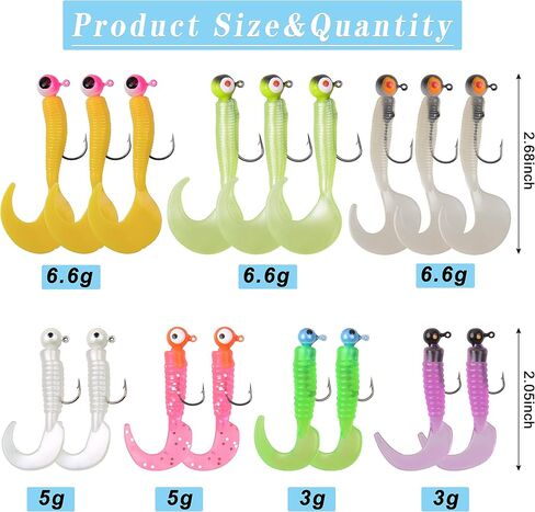 Soft Plastic Lure Jig Head Hooks Kits Fishing Grub Lure with Tail-Curling in Saudi Arabia
