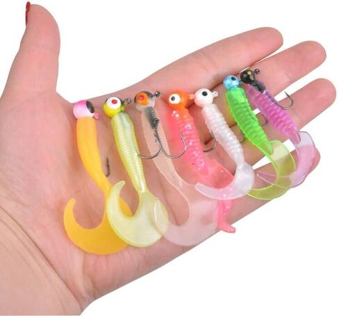 Soft Plastic Lure Jig Head Hooks Kits Fishing Grub Lure with Tail-Curling in Saudi Arabia