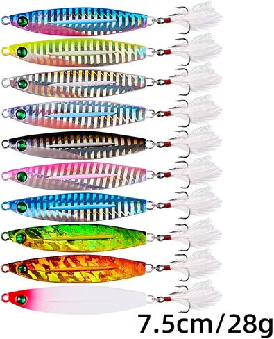 Aorace 10pcs Hard Metal Jigs Diving Sea Fishing Lures Minnow Popper Baits Tackle Crankbait Saltwater Freshwater Lures with Feather in Kuwait