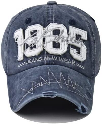 Washed Baseball Cap for Men Women Adjustable Distressed Denim Hat Dad Hat Trucker Hat in Kuwait