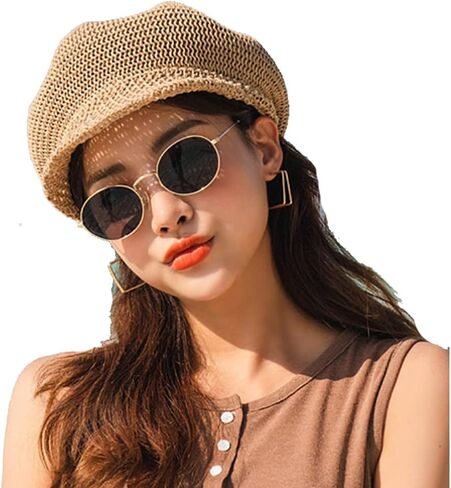 Octagonal Cap Straw Women Summer Thin Newsboy Cap Painter Adjustable Rope Knitted Beret Mesh Breathable Boinas para Mujer, One Size in Saudi Arabia
