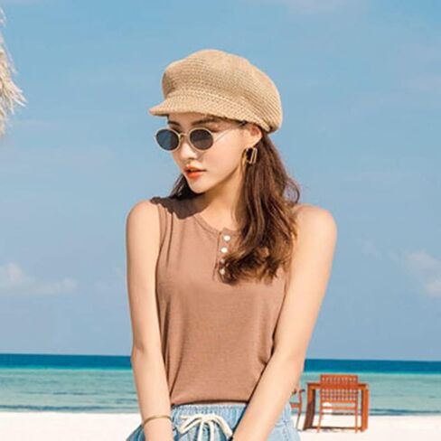 Octagonal Cap Straw Women Summer Thin Newsboy Cap Painter Adjustable Rope Knitted Beret Mesh Breathable Boinas para Mujer, One Size in Saudi Arabia