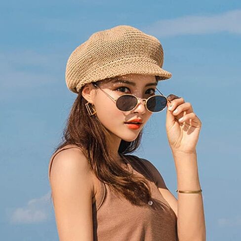 Octagonal Cap Straw Women Summer Thin Newsboy Cap Painter Adjustable Rope Knitted Beret Mesh Breathable Boinas para Mujer, One Size in Saudi Arabia