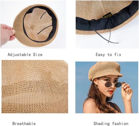 Octagonal Cap Straw Women Summer Thin Newsboy Cap Painter Adjustable Rope Knitted Beret Mesh Breathable Boinas para Mujer, One Size in Saudi Arabia