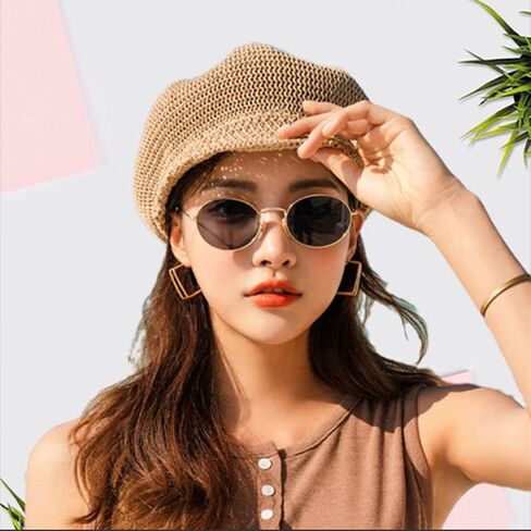 Octagonal Cap Straw Women Summer Thin Newsboy Cap Painter Adjustable Rope Knitted Beret Mesh Breathable Boinas para Mujer, One Size in Saudi Arabia