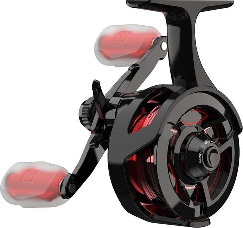 13 FISHING - Descent Aluminum - Inline Ice Fishing Reel - 2.7:1 Gear Ratio - Left Hand Retrieve (Aluminum Spool Gen 2 Design) - D2AL-2.7-RH, Black/Red in Saudi Arabia