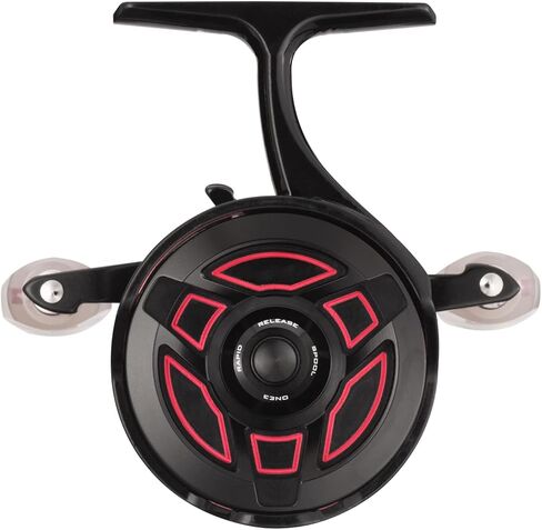 13 FISHING - Descent Aluminum - Inline Ice Fishing Reel - 2.7:1 Gear Ratio - Left Hand Retrieve (Aluminum Spool Gen 2 Design) - D2AL-2.7-RH, Black/Red in Saudi Arabia