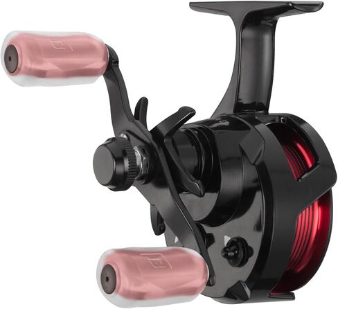13 FISHING - Descent Aluminum - Inline Ice Fishing Reel - 2.7:1 Gear Ratio - Left Hand Retrieve (Aluminum Spool Gen 2 Design) - D2AL-2.7-RH, Black/Red in Saudi Arabia