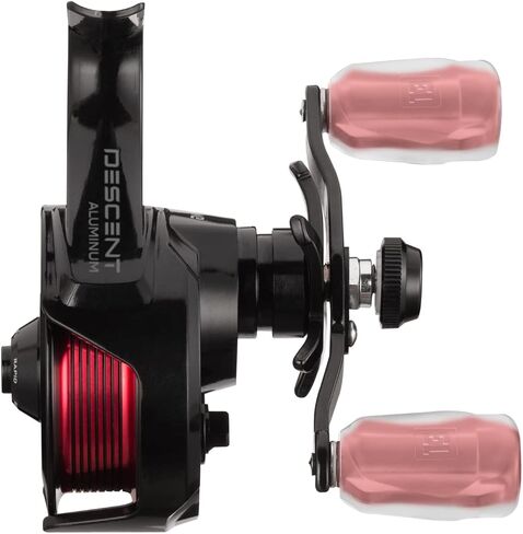 13 FISHING - Descent Aluminum - Inline Ice Fishing Reel - 2.7:1 Gear Ratio - Left Hand Retrieve (Aluminum Spool Gen 2 Design) - D2AL-2.7-RH, Black/Red in Saudi Arabia