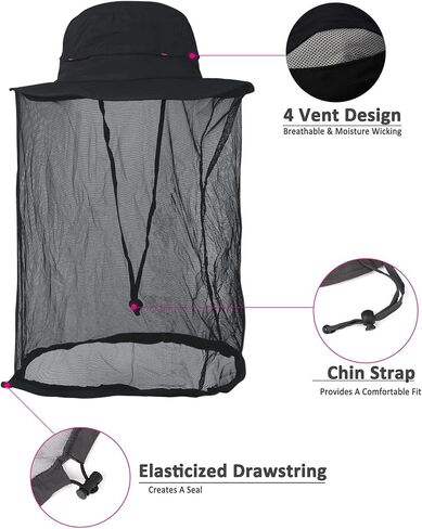 Flammi Mosquito Net Hat Safari Hat UPF 50+ Sun Protection Boonie Hats for Men with Neck Flap Fishing Hiking Hat for Men/Women in Kuwait