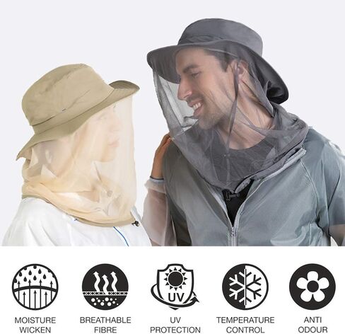 Flammi Mosquito Net Hat Safari Hat UPF 50+ Sun Protection Boonie Hats for Men with Neck Flap Fishing Hiking Hat for Men/Women in Kuwait
