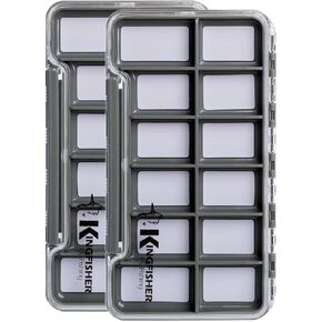 Kingfisher Fly Fishing Super Slim Waterproof Magnetic Compartment Fly Box, 2 Pack