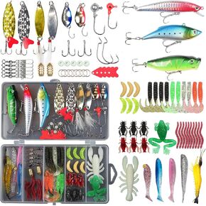 EXAURAFELIS Fishing Lures Set Fish Lure kit for Bass Trout Salmon Freshwater Fish Tackle kit Including Plastic Shrimp Worm Bait Spoon Grasshopper Crankbait Jigs Hooks Fishing Gear and Equipment in Saudi Arabia