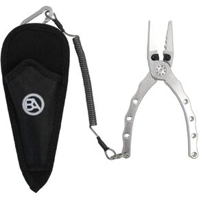 كماشة صيد السمك من الألومنيوم بمرساة سوداء مقاس 6.7 بوصة، مقاومة للمياه المالحة، قاطعات خطوط أحادية وفلورية وجديلة، غمد من النايلون مع حلقة حزام (فضي، 6.70) in Kuwait