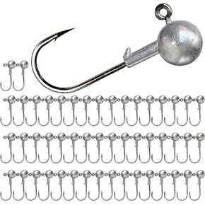 UperUper 50pcs Round Ball Fishing Jig Heads Set, Fishing Jig Head Hooks for Saltwater Freshwater Swimbait Bass Trout, 1/8oz 1/6oz 1/4oz