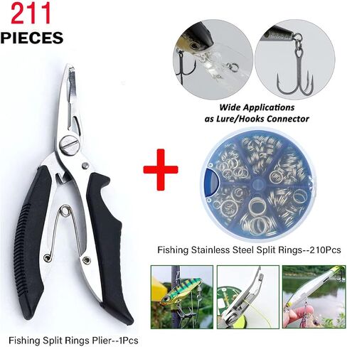 Pack of 201pcs Fishing Stainless Steel Split Rings 5 Sizes and Plier Set, Split ring capable of withstanding large tensile force and Fishing Plier Tool Kit（blue） in Saudi Arabia