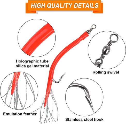 Classic Striped Bass Tube Lures Diamond jigs Tail Teaser Umbrella Rig Tube Jigs Teaser with Stainless Steel Hook Sandeel Bait for Offshore Trolling Striper Bass Bluefish Fishing in Kuwait