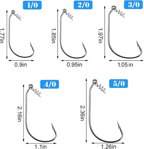 Twistlock Fishing Hooks - 50pcs Bass Fishing Worm Hooks with Centering Spring Pin Swimbait Hooks for Soft Plastics Lures Baits Saltwater Freshwater Size 1/0 2/0 3/0 4/0 5/0 in Saudi Arabia