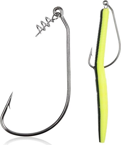 Twistlock Fishing Hooks - 50pcs Bass Fishing Worm Hooks with Centering Spring Pin Swimbait Hooks for Soft Plastics Lures Baits Saltwater Freshwater Size 1/0 2/0 3/0 4/0 5/0 in Saudi Arabia