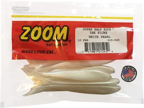 Bundle: Zoom Fluke Bait Lures - 4 1/4" Watermelon Seed 10 Pack, 4 1/4" White Pearl 10 Pack, 4 1/4" Smokin Shadow 10 Pack and 4 1/4" Baby Bass 10 Pack in Saudi Arabia