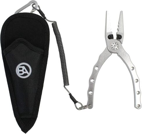 كماشة صيد السمك من الألومنيوم بمرساة سوداء مقاس 6.7 بوصة، مقاومة للمياه المالحة، قاطعات خطوط أحادية وفلورية وجديلة، غمد من النايلون مع حلقة حزام (فضي، 6.70) in Kuwait