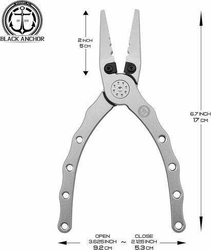 كماشة صيد السمك من الألومنيوم بمرساة سوداء مقاس 6.7 بوصة، مقاومة للمياه المالحة، قاطعات خطوط أحادية وفلورية وجديلة، غمد من النايلون مع حلقة حزام (فضي، 6.70) in Kuwait
