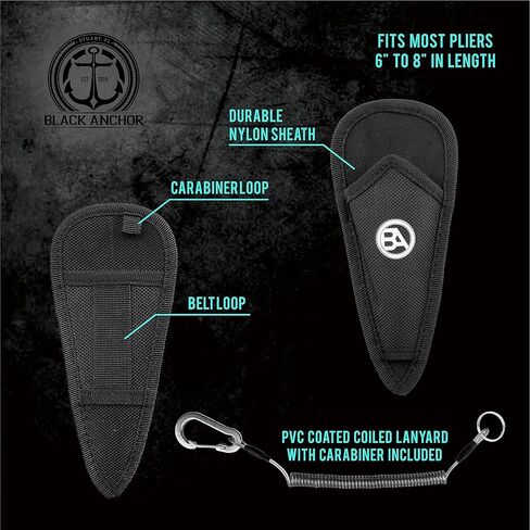 كماشة صيد السمك من الألومنيوم بمرساة سوداء مقاس 6.7 بوصة، مقاومة للمياه المالحة، قاطعات خطوط أحادية وفلورية وجديلة، غمد من النايلون مع حلقة حزام (فضي، 6.70) in Kuwait