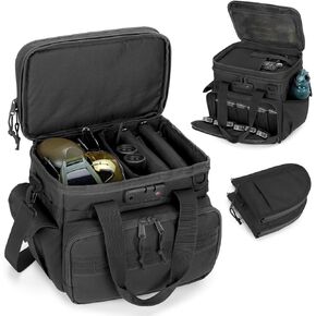 GOBUROS Tactical Gun Range Bag with 3 Pistols Capacity and TSA Lock, Gun Duffle Bag with 2 Small Pistol Cases and 12x Magazine Slots, Multi-Pockets for Hunting and Shooting Range Gear