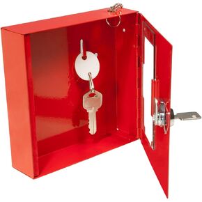 Barska Red Key Lock Breakable Glass Window Alarm Emergency Key Storage Lock Box with Attached Hammer for Home and Business